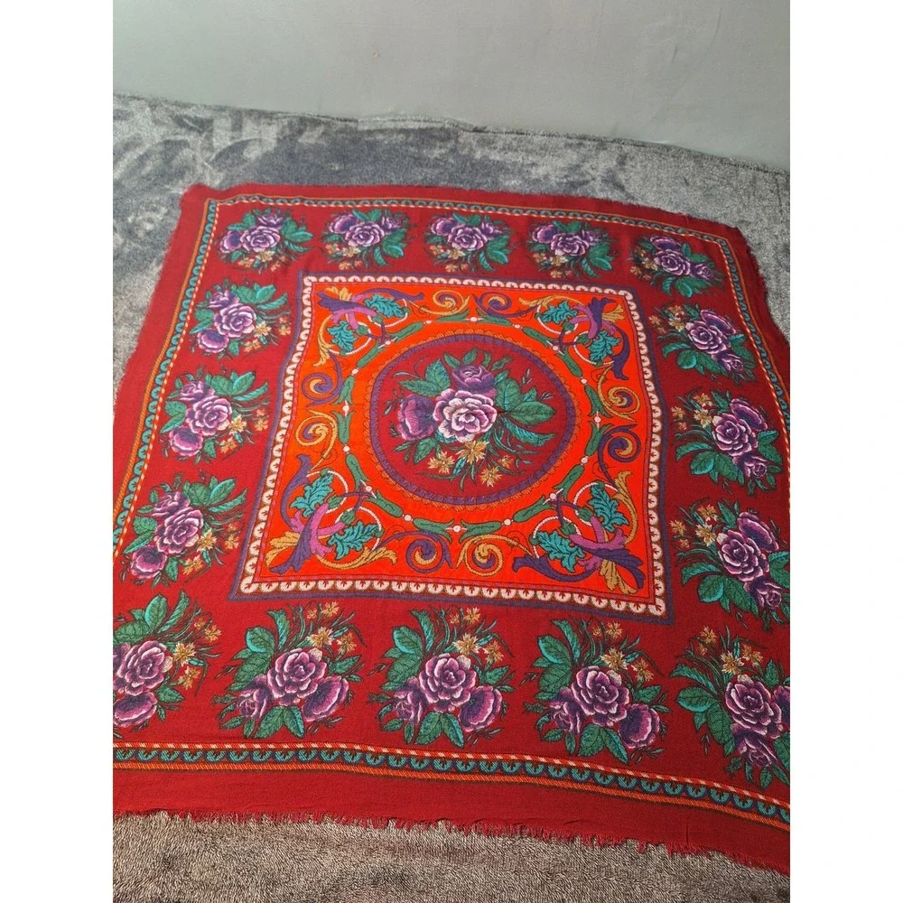 Diane Von Furstenburg Boho Floral Neck Bag‎ Scarf Square Rayon Italian Bold
